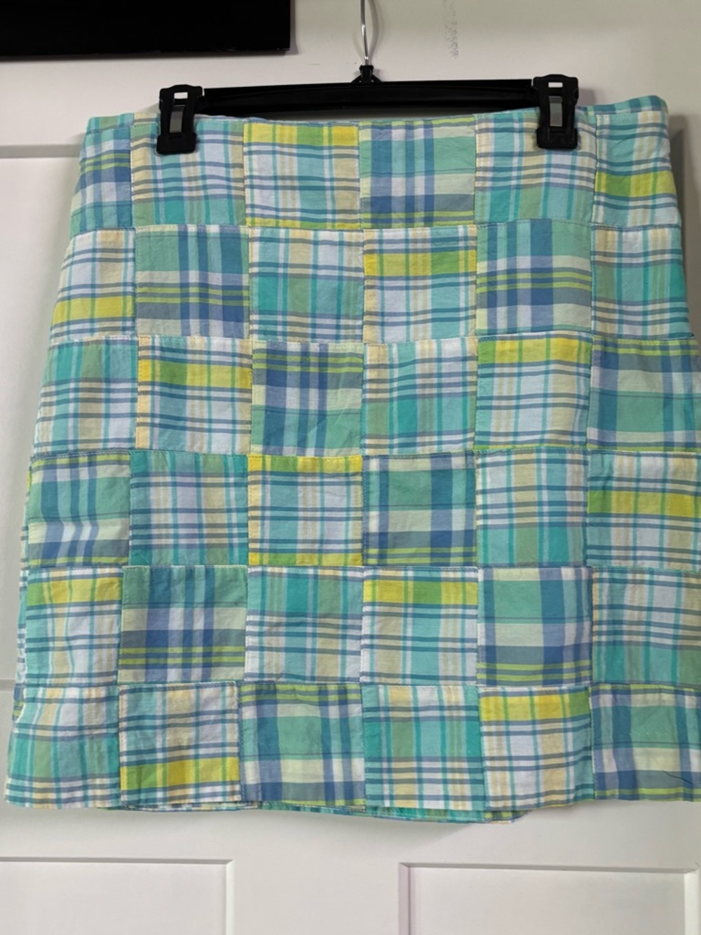 Talbots Teal, Aqua & Blue Plaid Patchwork Mini Skirt preppy beach